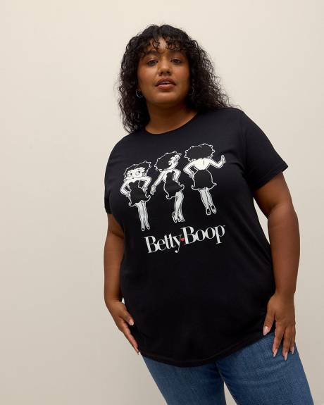 Black Short-Sleeve License Tee with Betty Boop Print