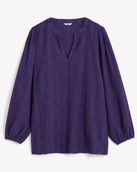 Textured Split Neck Knit Top