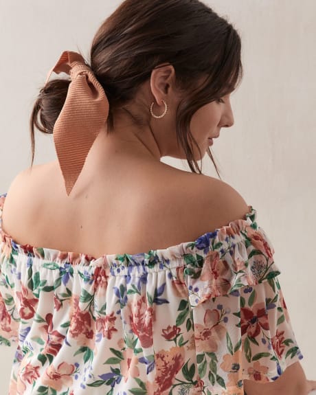 Printed Off Shoulder Mesh Top - In Every Story