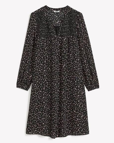 Long-Sleeve Swing Dress with Smocking