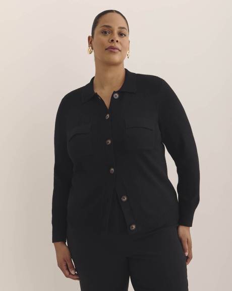 Cardigan boutonné à col polo, tissu responsable