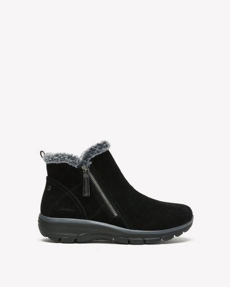 Wide Width, Zipper-Up Ankle Boots with Faux-Fur Trim - Skechers
