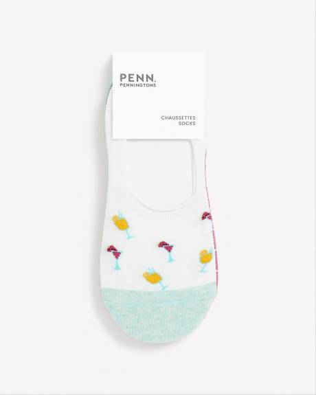 Sneaker Socks with Cocktail and Stripes Print, Pack of 3