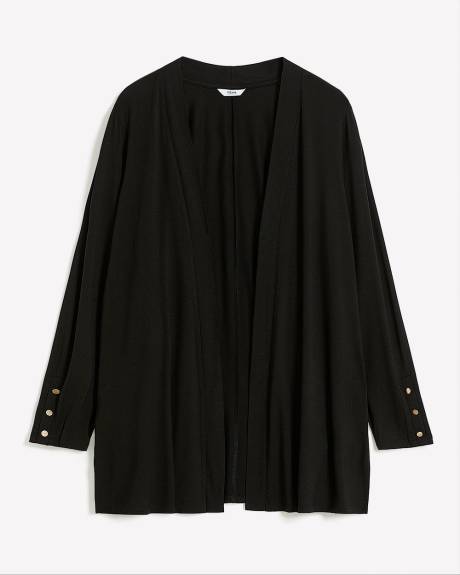 Cardigan noir ouvert, tissu responsable