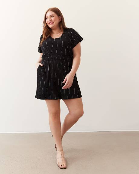Smocked Waist Knit Romper with Crochet Details