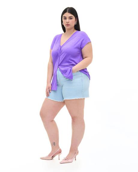 Extended-Sleeve Knit Top with V Neckline - Addition Elle