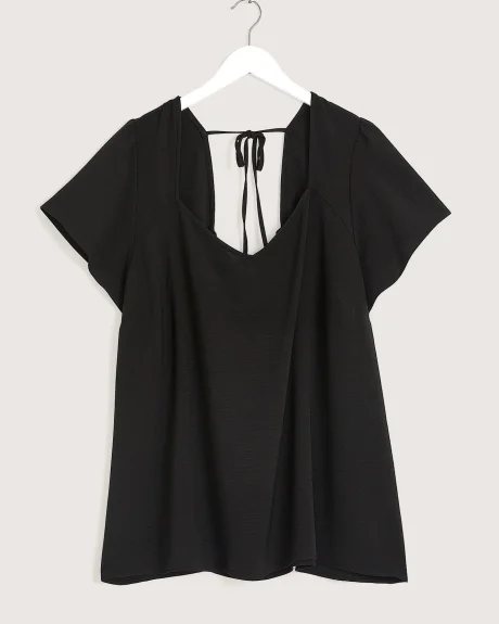 Black Sweetheart Blouse with Flutter Sleeves