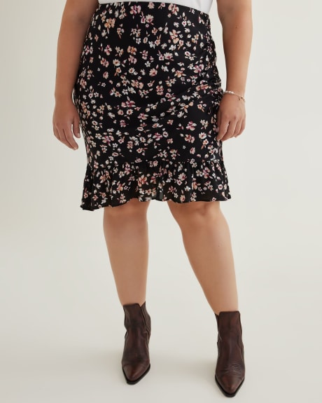 Floral Pull-On Tiered Skirt with Rushed Drawstring | Penningtons