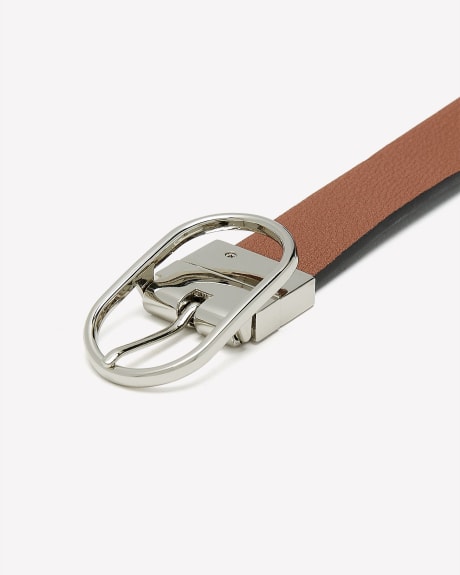 Reversible Faux-Leather Belt with Oval Buckle