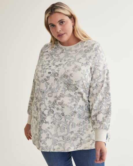 Floral Print Sweatshirt with Side Slits