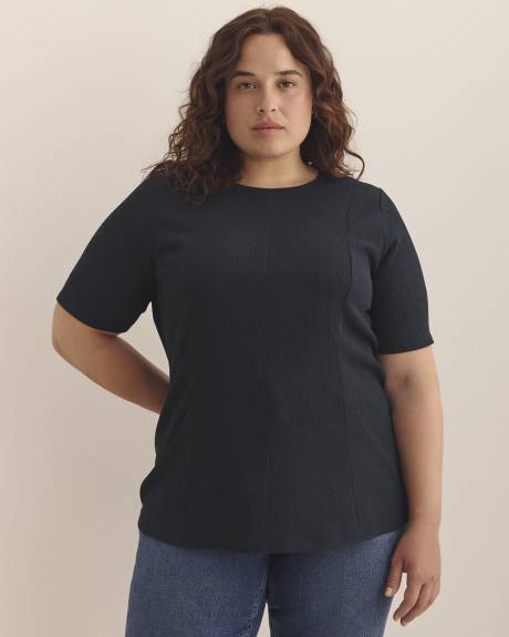 Princess-Cut Crewneck Flared Knit Top