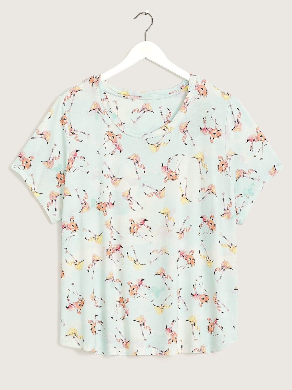 T-shirt pyjama avec encolure torsadé, motif de flamants roses - ti VOGLIO