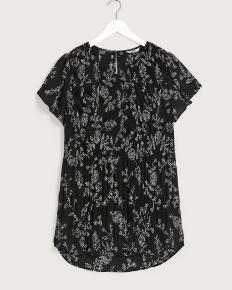 Responsible, Printed Short-Sleeve Pleated Blouse