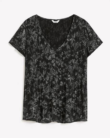 Responsible, Pleated V-Neck Blouse with Short Flutter Sleeves