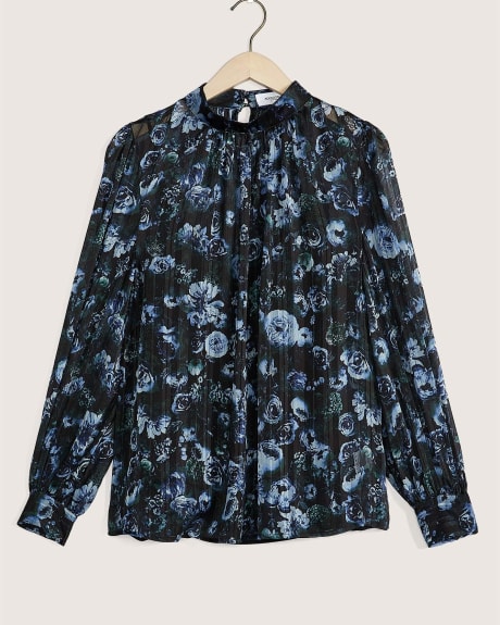 Printed Long-Sleeve Blouse with Mock Neck - Addition Elle