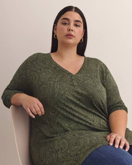 Tunique col en V, coupe girlfriend, tissu responsable