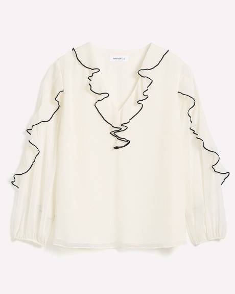 White Ruffled Swing Fashion Blouse - Addition Elle