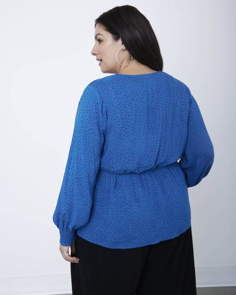 Printed Long-Sleeve Blouse with Wrap Neckline