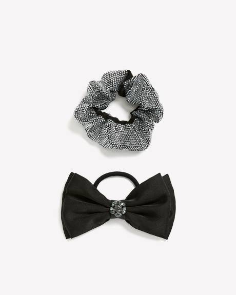 Fancy Black Hair Scrunchies, Set of 2