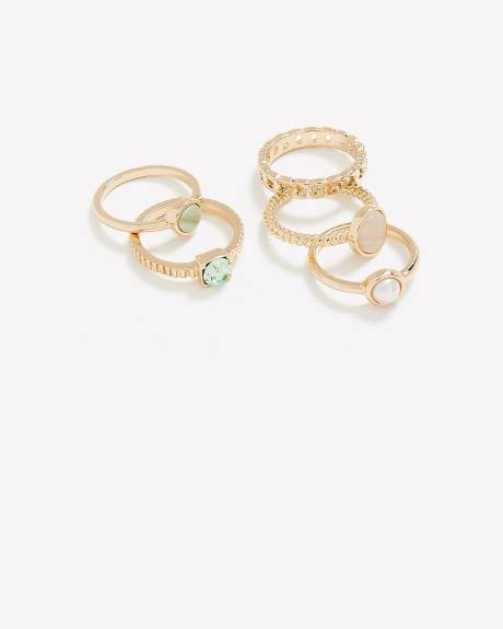 Golden Fancy Rings with Coloured Stones, Set of 5