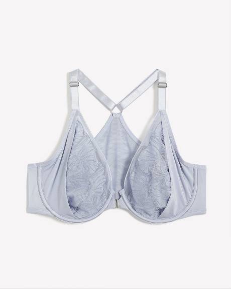 Underwire Unlined Plunge Front-Closure Bra with Lace - Déesse Collection