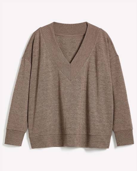 Dropped Shoulder Long-Sleeve V-Neck Top