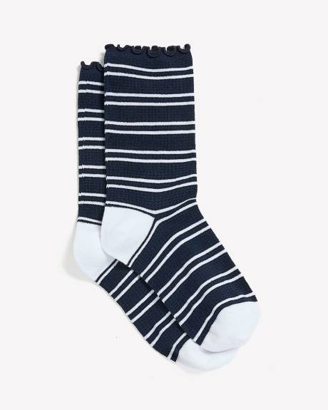 Chaussettes &agrave; rayures avec rebord ondul&eacute;