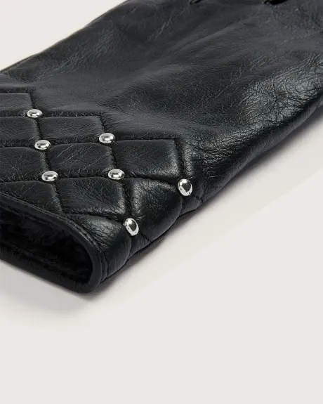 Quilted Leather Gloves with Studs