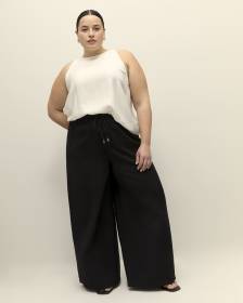 Black Palazzo-Leg Pant with Elastic Waistband