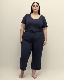 Blue Ribbed Knit Pyjama Pant - ti Voglio