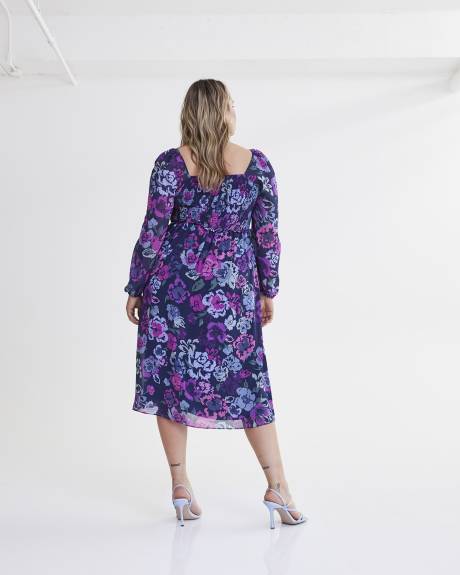 Robe midi en chiffon avec haut à smocks - Addition Elle