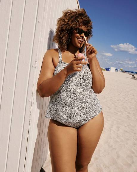 Cheetah Asymmetrical Fitted Tankini Top