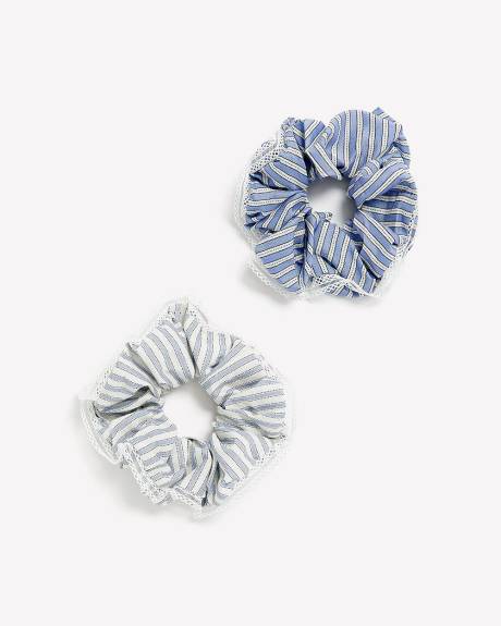 Striped Scrunchies with Crocheted Edge, Set of 2