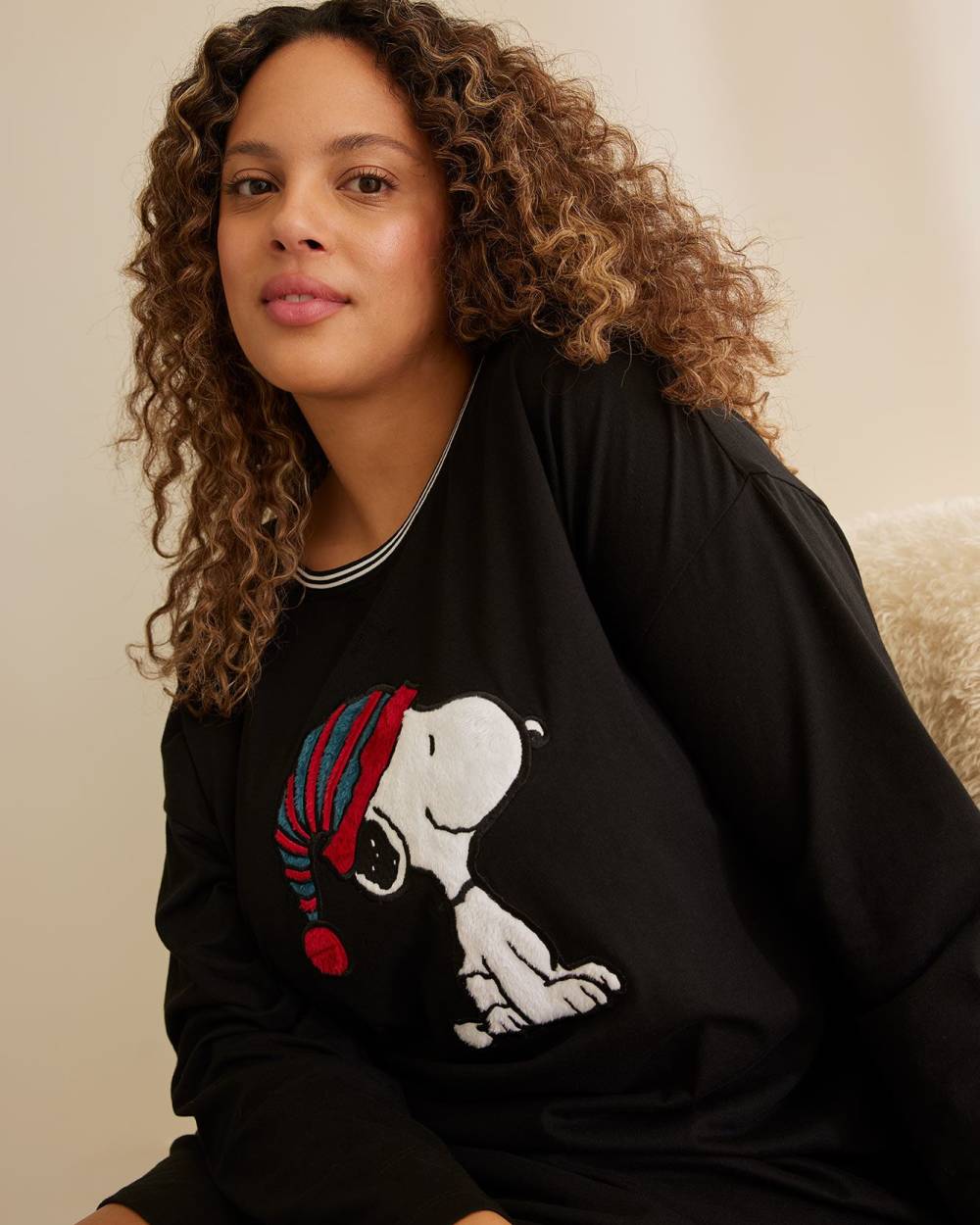 Long Sleeve Ribbed Nightgown with Snoopy Print ti Voglio Penningtons