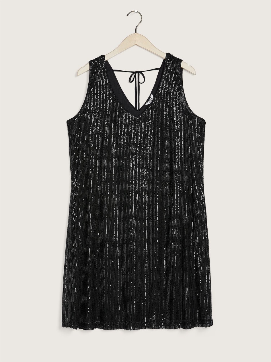 Sleeveless V-Neck Sequins Dress with Tie at Back