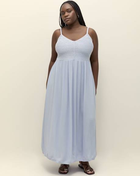 Mixed-Media Crochet Sleeveless Maxi Dress