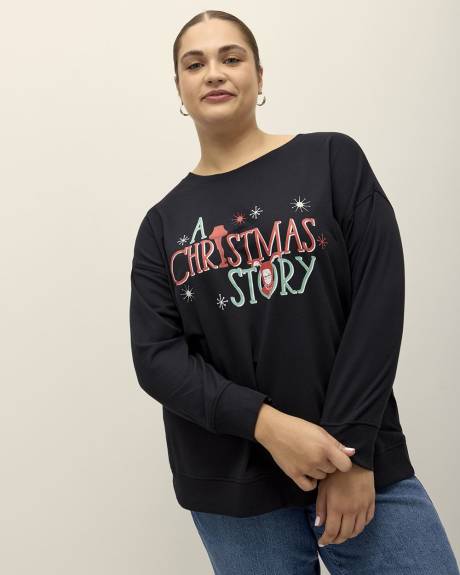 Black Crewneck Sweatshirt with Christmas Print