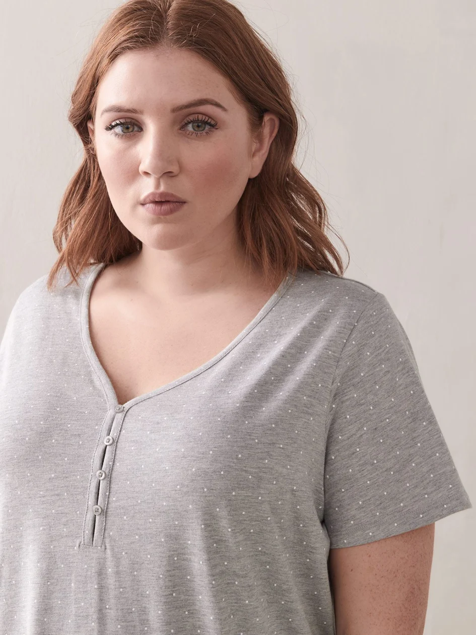 Long Button-Detail Dotted Sleepshirt - Addition Elle