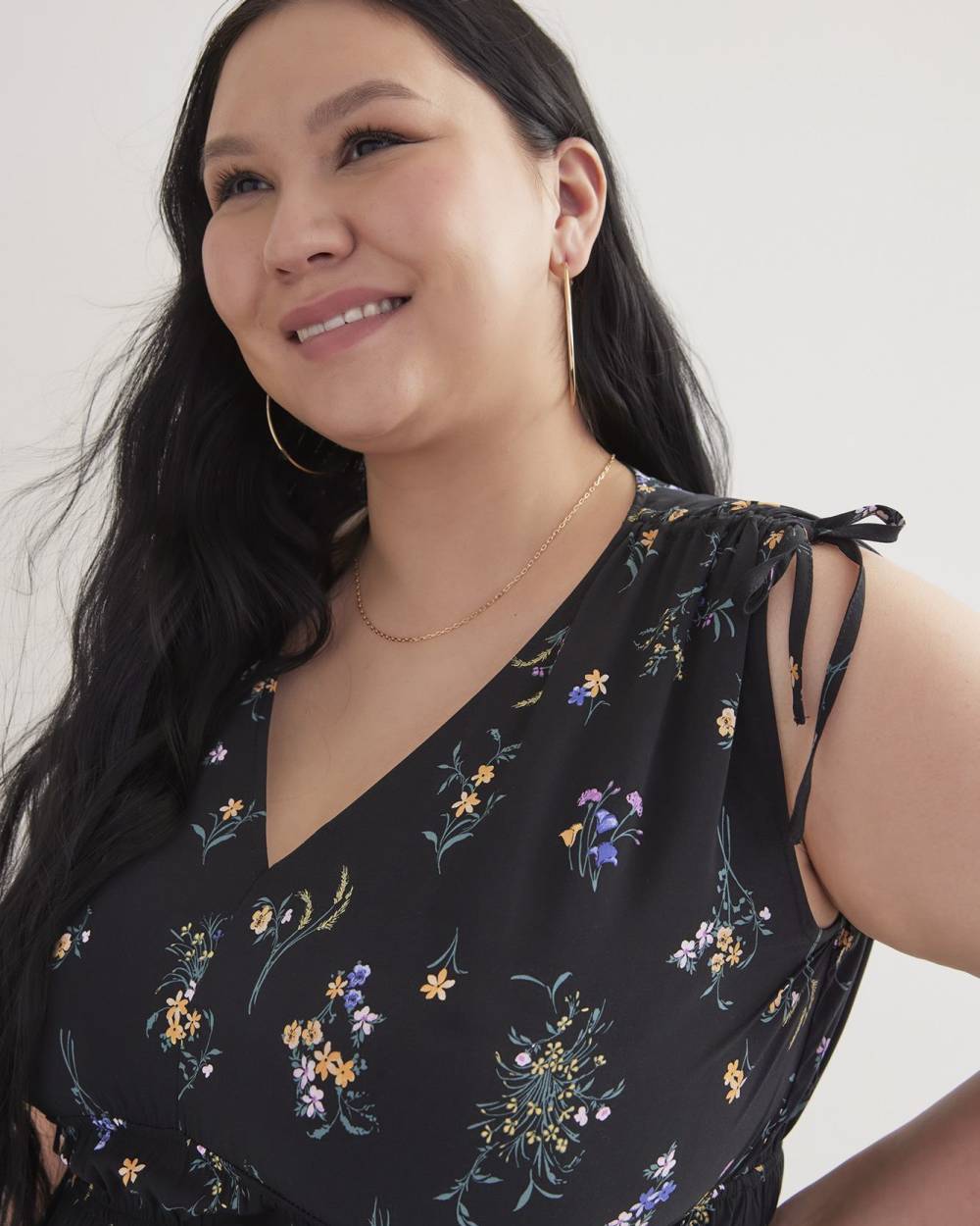 Responsible Floral Sleeveless Maxi Dress with Shoulder Drawstring