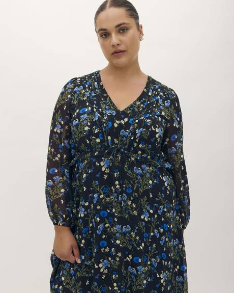 Floral V-Neck Midi Dress with High-Low Hem - Addition Elle