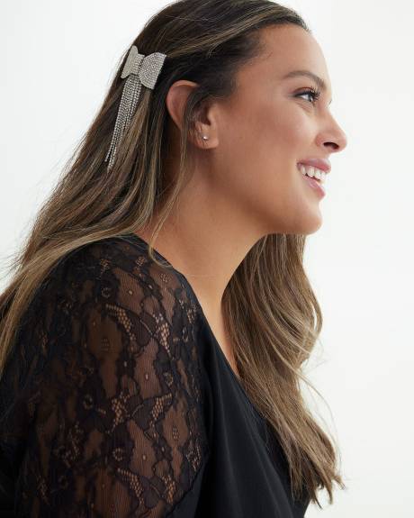 Rhinestone Bow-Shaped Hair Barrette - Addition Elle