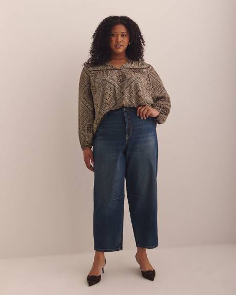 Responsible, Long-Sleeve Balloon Sleeve Blouse with Trim Detail