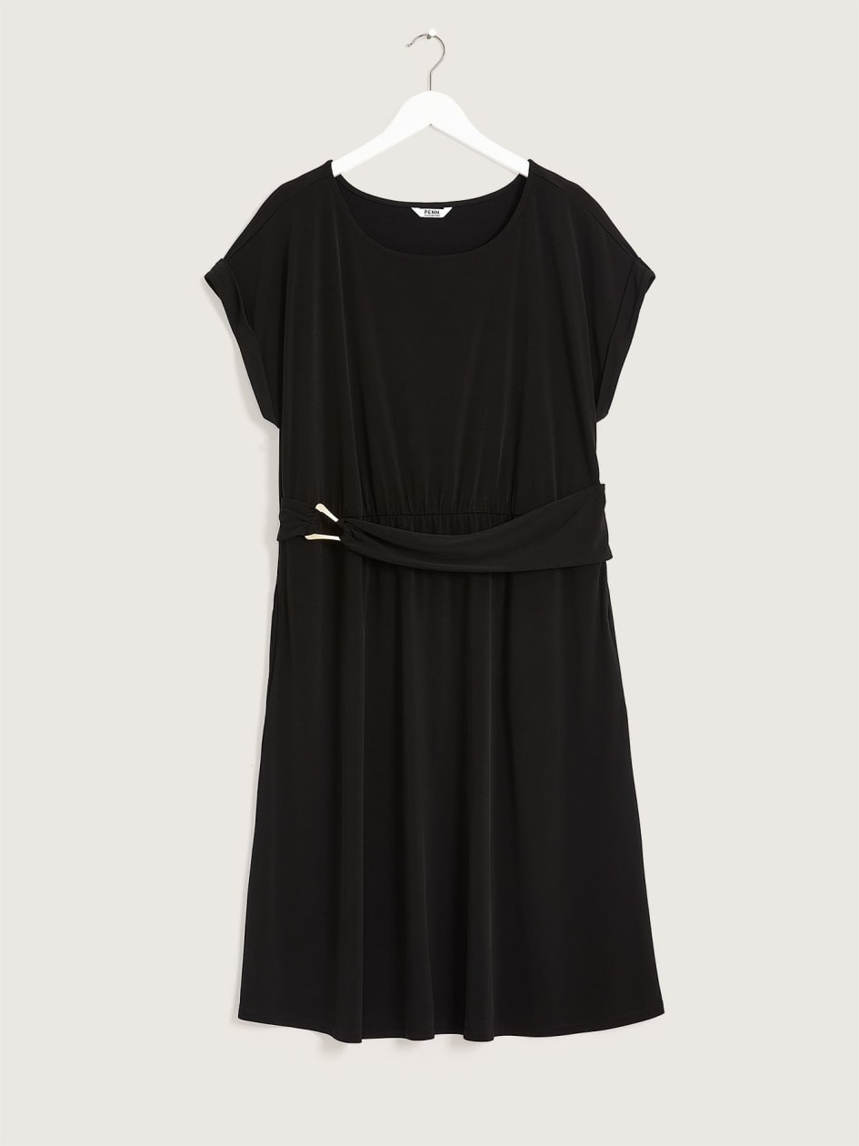 Black Knit Dress with Decorative Belt