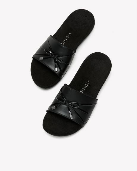 Wide-Width, Faux-Leather Bella Slide with Bow Detail - Vionic