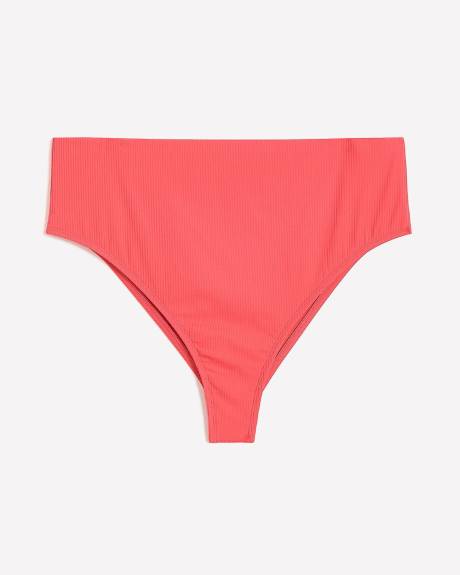 Culotte de bikini taille haute corail, coupe cheeky
