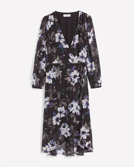 Midi Woven Wrap Dress with Long Sleeves - Addition Elle