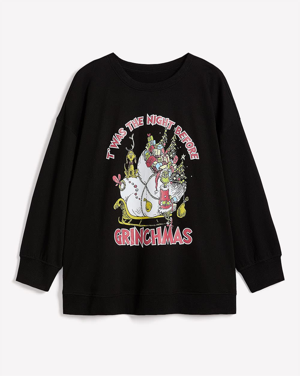 Black Crewneck Sweatshirt with Grinch Print