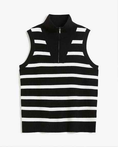 Striped Half-Zip Sleeveless Sweater Vest - Addition Elle