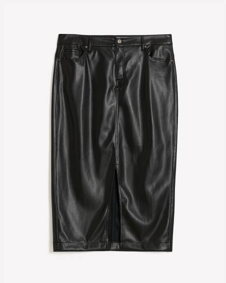 Black Faux-Leather Midi Skirt - Addition Elle