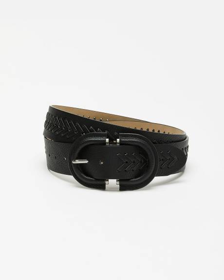 Black Faux Leather Waist Belt with Herringbone Pattern